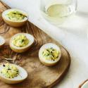 Soy Stained Devilled Eggs and Dungeness Crab CMS